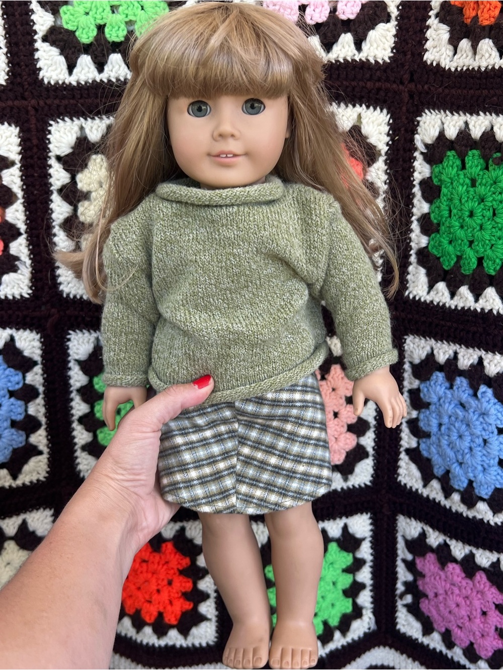 Pleasant Company American Girl 18” Doll Blonde Hair Gray Eyes Neck Stamp Outfit